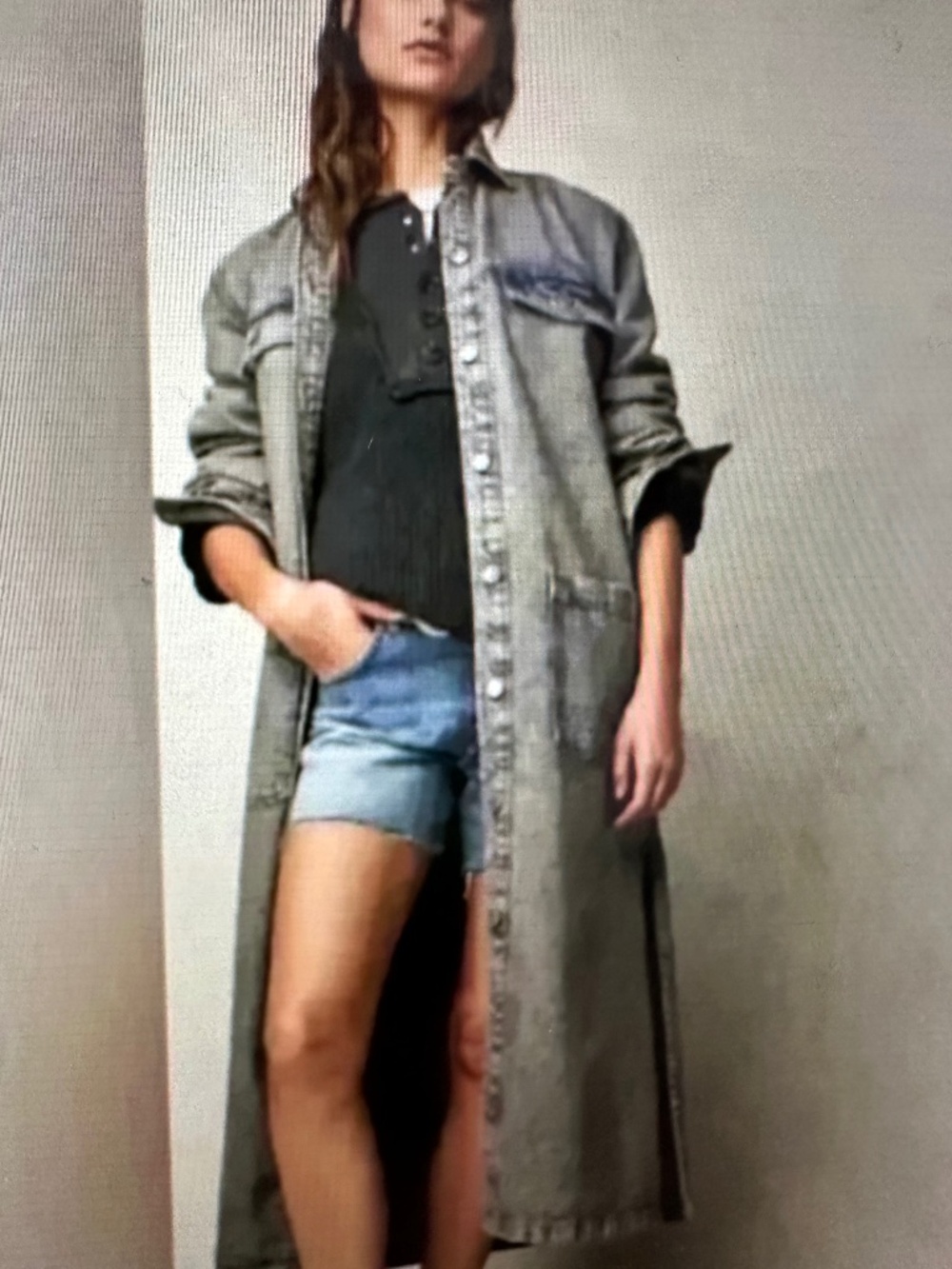 Free people “Ana Lou Distressed Denim Duster - Picture 6 of 8